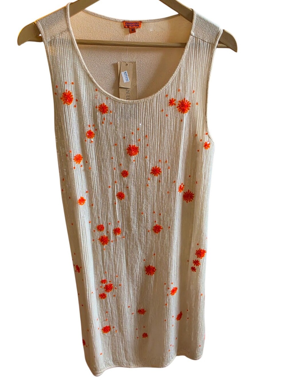Chan Luu Cream Sequin Dress with Orange Floral Sequin Embellished Accents